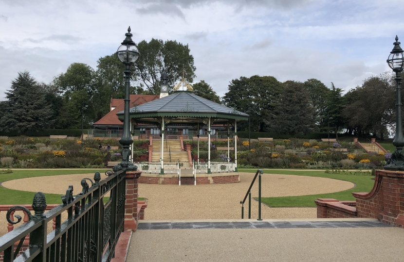 The bandstand and ornamental gardens in Hanley Park