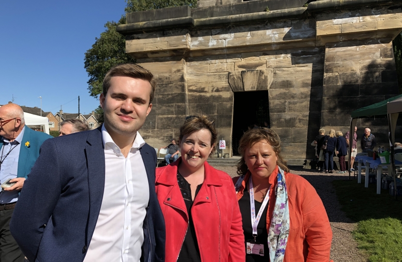 With Cllrs Daniel Jellyman and Rachel Kelsall at Trentham Mausoleum open day, September 2019