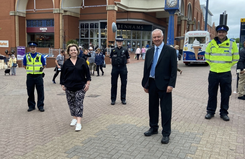 Cllr Abi Brown with Ben Adams, Staffordshire Police, Fire and Crime Commissioner in the city centre